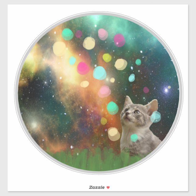 Space Cat in Backyard Vinyl Sticker (Sheet)