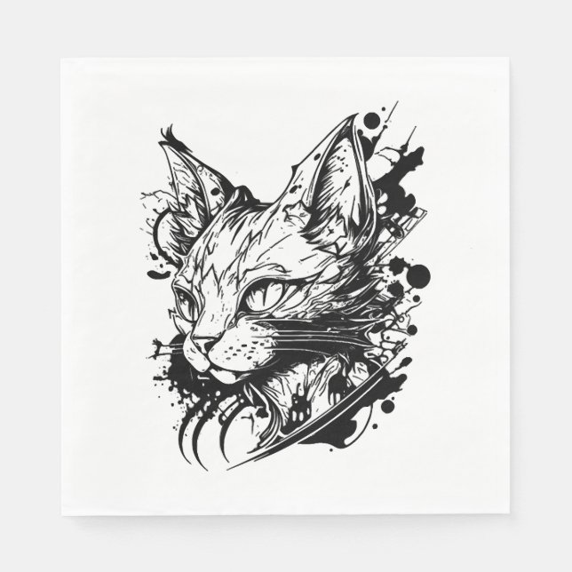 Space Cat In Vintage Tattoo Style  Napkin (Front)