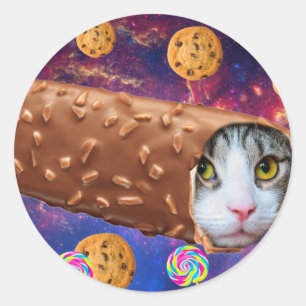 Space cat inside an ice cream classic round sticker