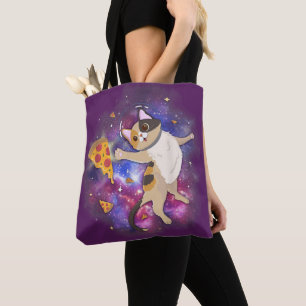 Space Cat Kitten Astronaut Funny Pizza Mars Alien  Tote Bag