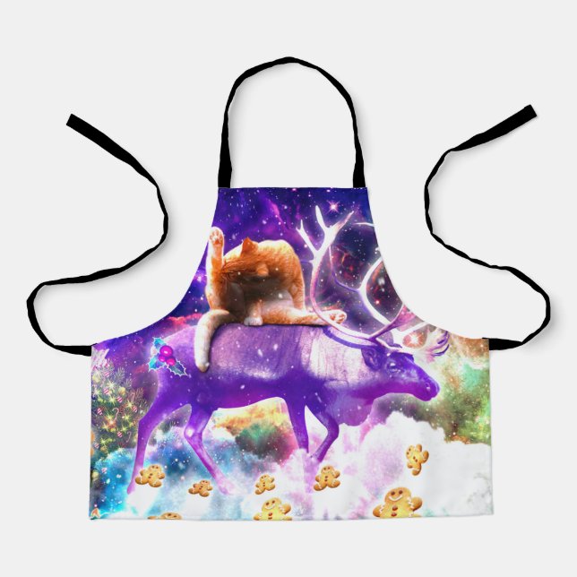 Space cat licking itself apron (Front)