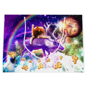 Space cat licking itself large gift bag