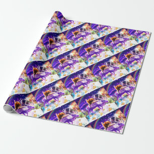 Space cat licking itself wrapping paper