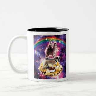 Space Cat Llama Pug Riding Nachos Two-Tone Coffee Mug