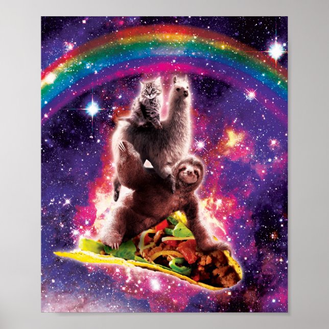 Space Cat Llama Sloth Riding Taco Poster (Front)
