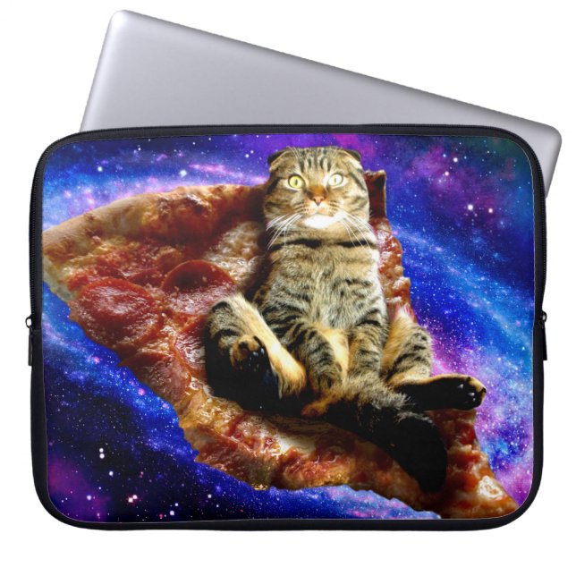 Space cat lying on a pizza laptop sleeve (Front)