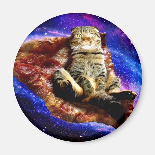 Space cat lying on a pizza magnet (Front)