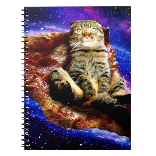 Space cat lying on a pizza notebook (Front)