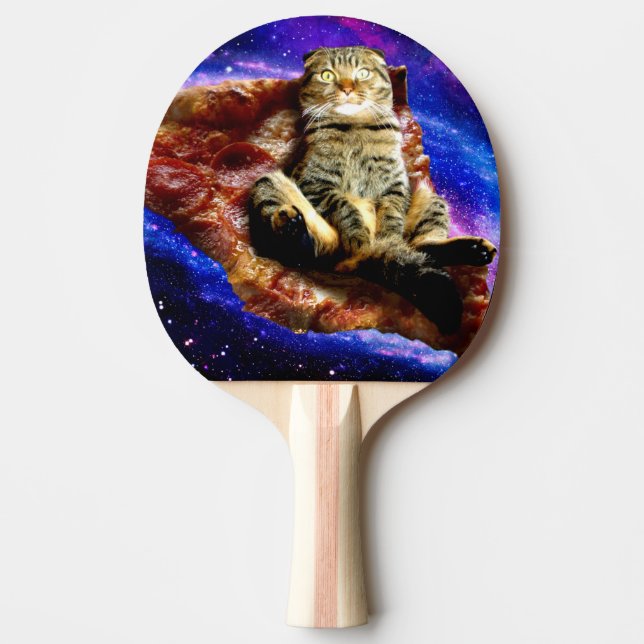 Space cat lying on a pizza ping pong paddle (Front)