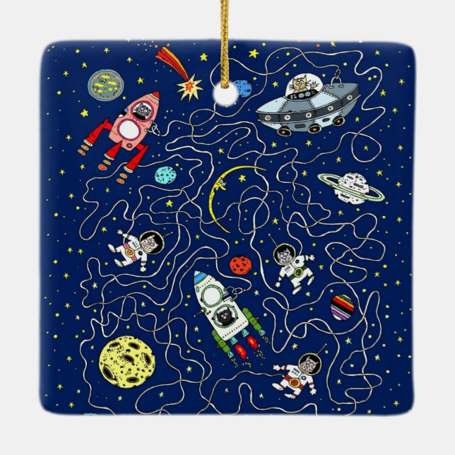 Space Cat Maze Game for Kids Ceramic Ornament (Back)