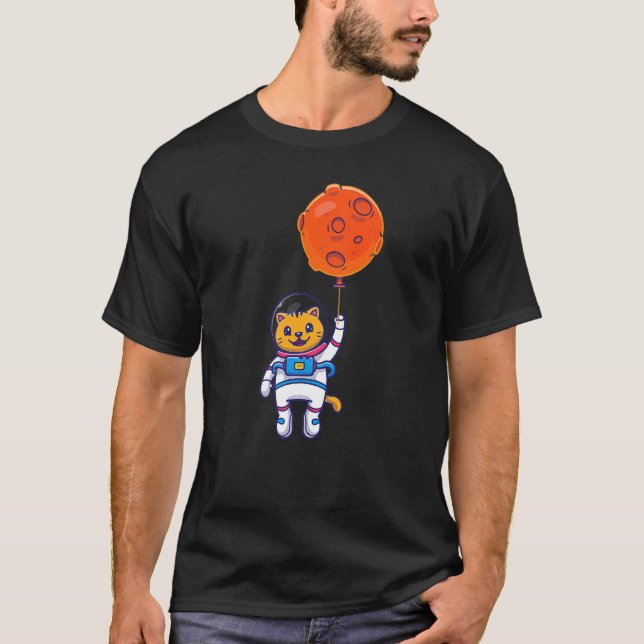 Space Cat Moon Planets Astronaut Space Balloons T-Shirt (Front)
