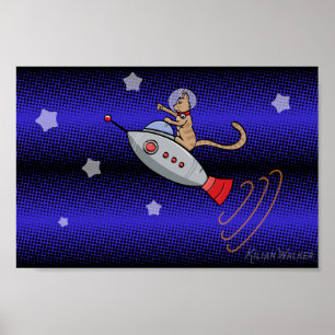 Space Cat on a Retro Rocketship Poster
