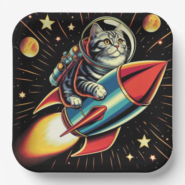Space cat paper plates! plate (Front)