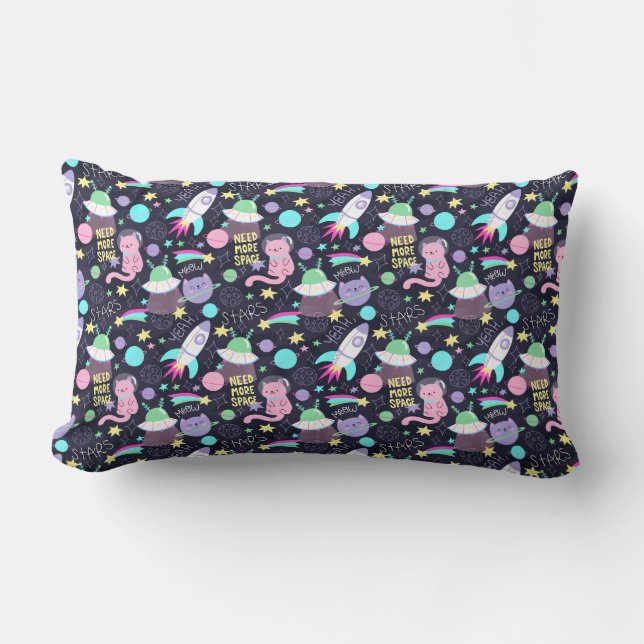 Space Cat Pattern Lumbar Cushion (Front)