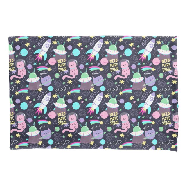 Space Cat Pattern Pillowcase (Front-Left)