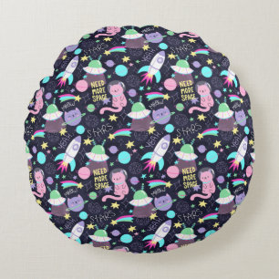 Space Cat Pattern Round Cushion