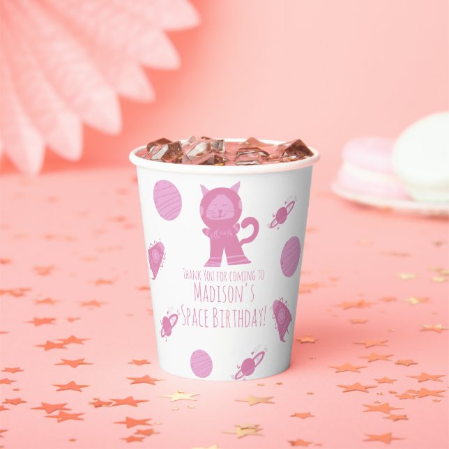 Space Cat Pink Galaxy Birthday    Paper Cups (Insitu)