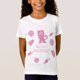 Space Cat Pink Galaxy Birthday   T-Shirt