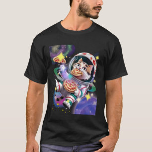 Space Cat Pizza Food Pizza Galaxy Laser Eyes Rainb T-Shirt