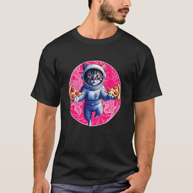 Space Cat Pizza Lover Astronaut Funny T-Shirt (Front)