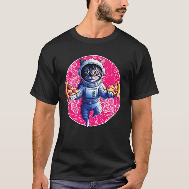Space Cat Pizza Lover Astronaut Funny T-Shirt (Front)