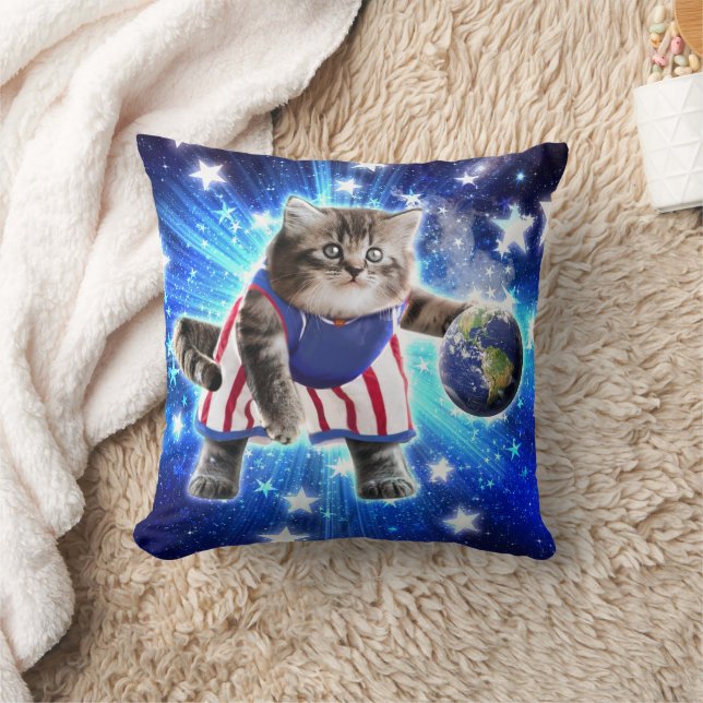 Space cat playing basketball                       cushion (Blanket)