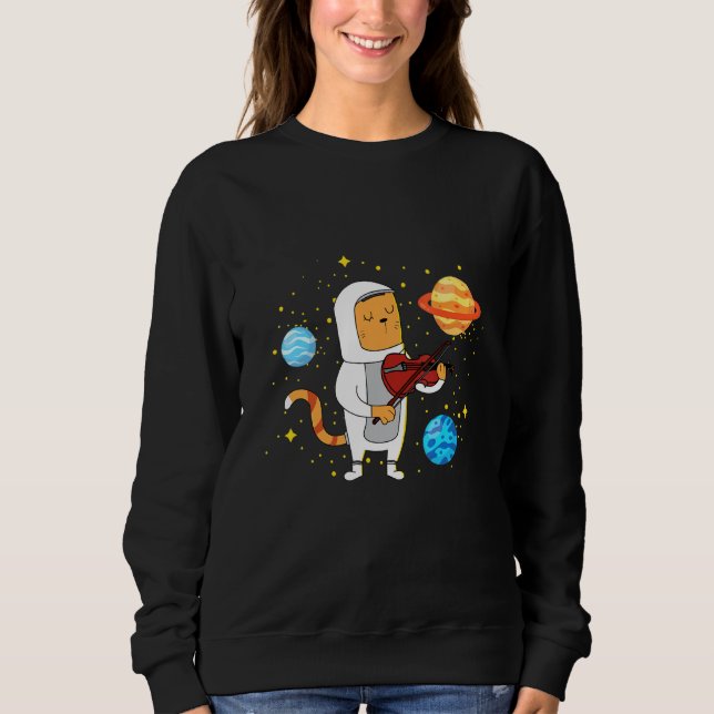 Space Cat Playing Violin Sweatshirt (Front)