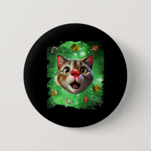 Space Cat Reindeer  6 Cm Round Badge