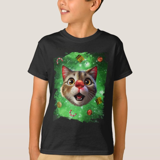 Space Cat Reindeer  T-Shirt (Front)