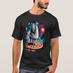 Space Cat Riding Llama On Pizza Cute Kitten Cat Lo T-Shirt
