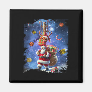 Space Cat Riding Reindeer And Santa Christmas  Magnet