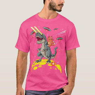 Space Cat Riding T-Rex Laser Eyes Alien Invasion T-Shirt