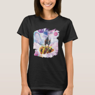 Space Cat Riding Wolf Unicorn - Taco & Doughnut Pu T-Shirt