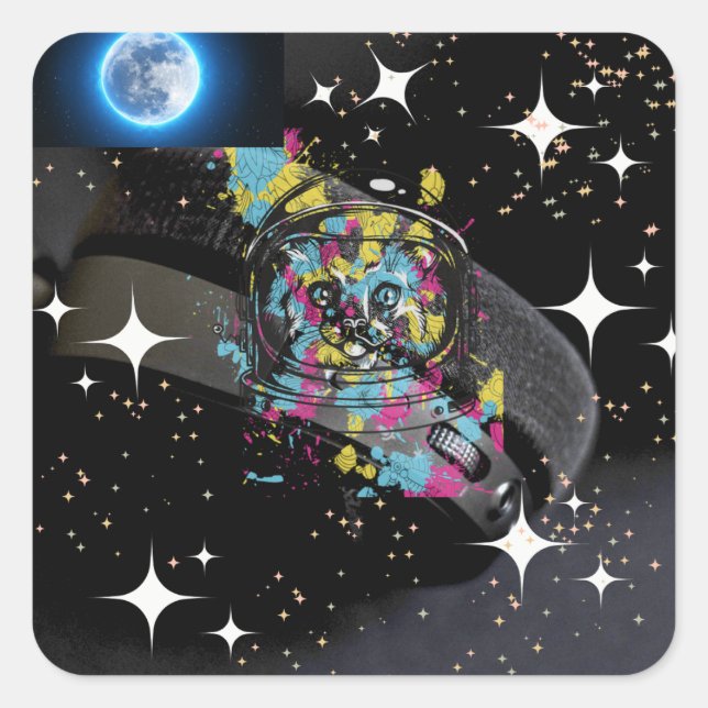 Space cat square sticker (Front)