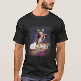 Space Cat Surfing An Oyster On A Rainbow Oyster T-Shirt