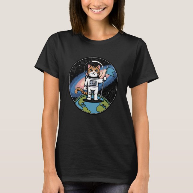 Space Cat T-Shirt Cute Astronaut Kitty Design (Front)