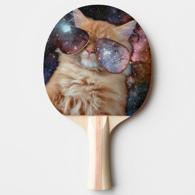 Space cat wearing sunglasses ping pong paddle (Front)