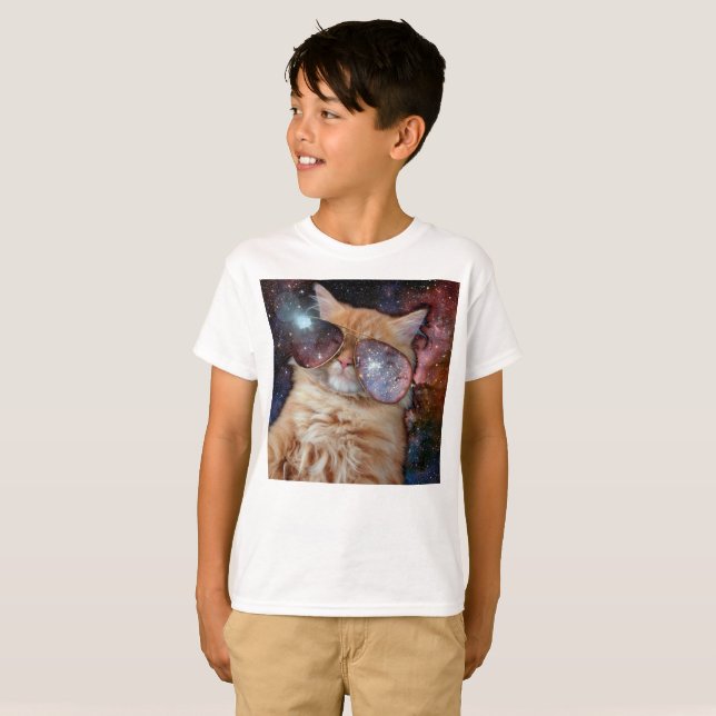Space cat wearing sunglasses T-Shirt (Front Full)