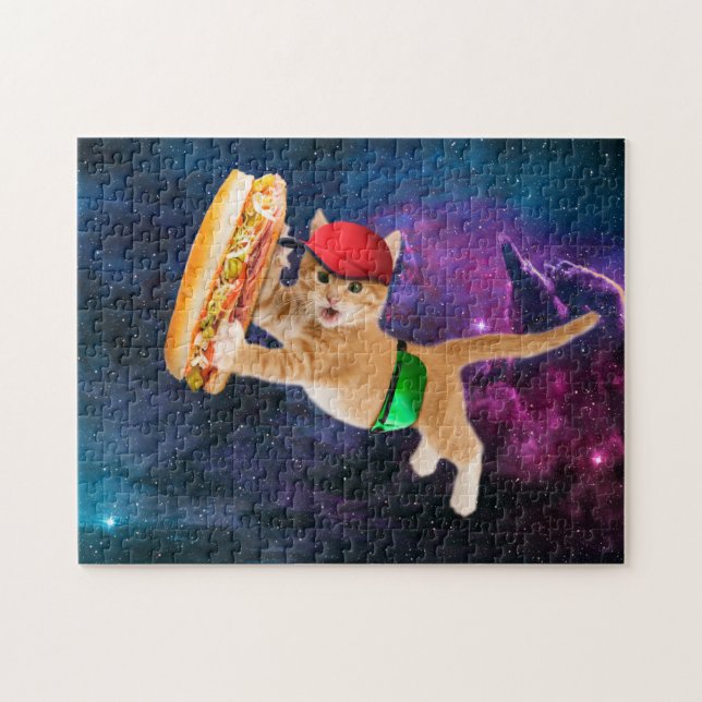 Space cat with caps and fanny pack jigsaw puzzle (Horizontal)