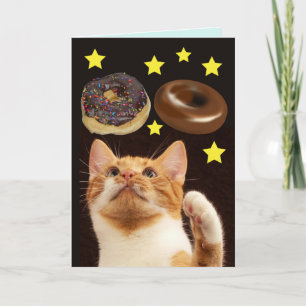 SPACE CAT WITH DONUTS BIRTHDAY CARD