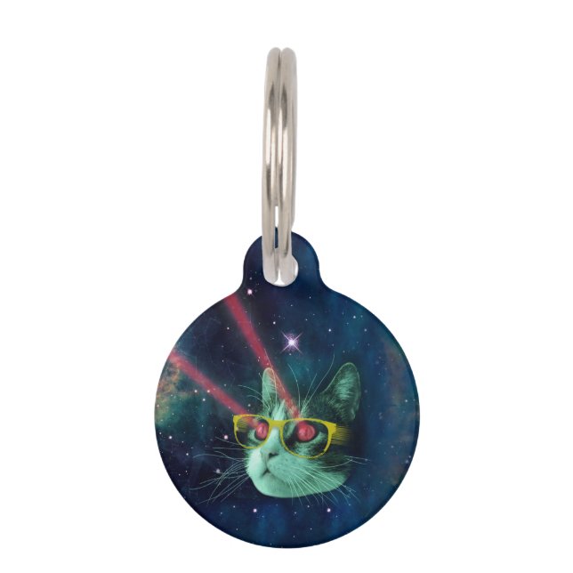 Space cat with yelow glasses pet tag (Front)