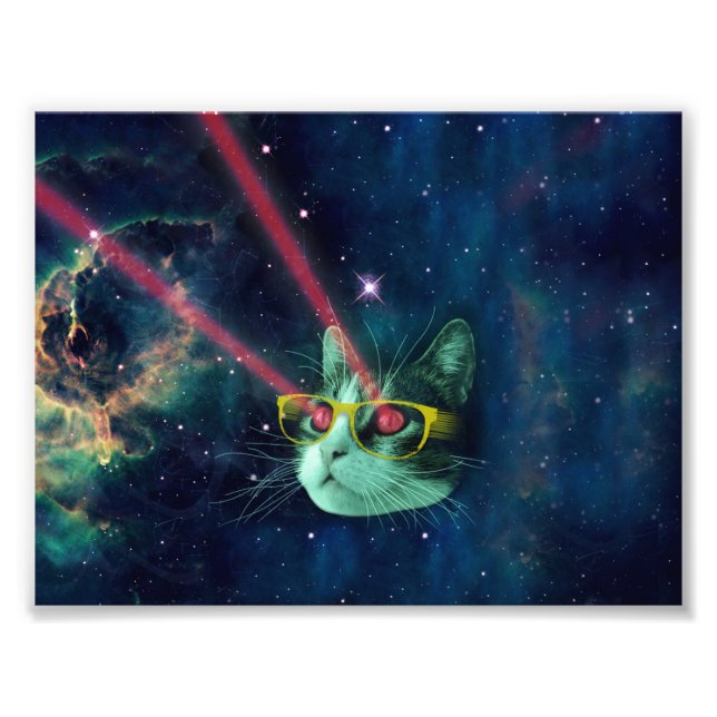 Space cat with yelow glasses photo print (Front)