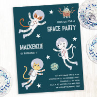 Space Cats First Birthday Party Invitation