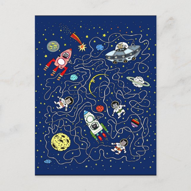 Space Cats maze game for kids Postcard (Front)