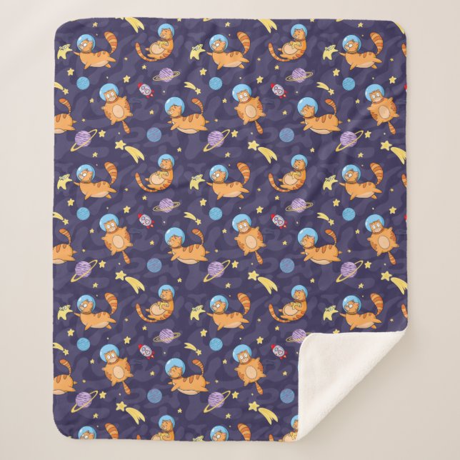 Space Cats Sherpa Blanket (Front)