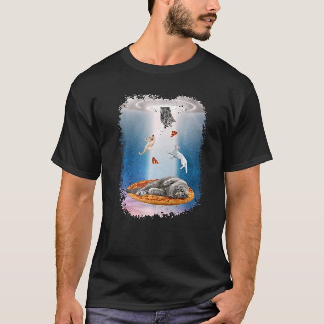 Space Cats UFO Pizza Cat Galaxy Funny Kitty In Spa T-Shirt (Front)