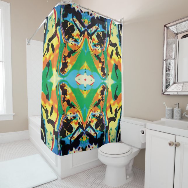Space Chicken abstract splatter  Shower Curtain (In Situ)