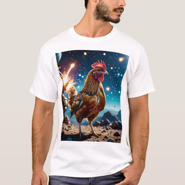 Space Chicken T-Shirt Funny Gift (Front)
