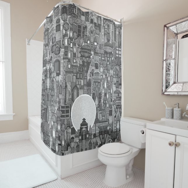 space city mono bw shower curtain (In Situ)