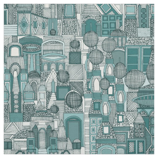 space city mono teal fabric (Swatch)